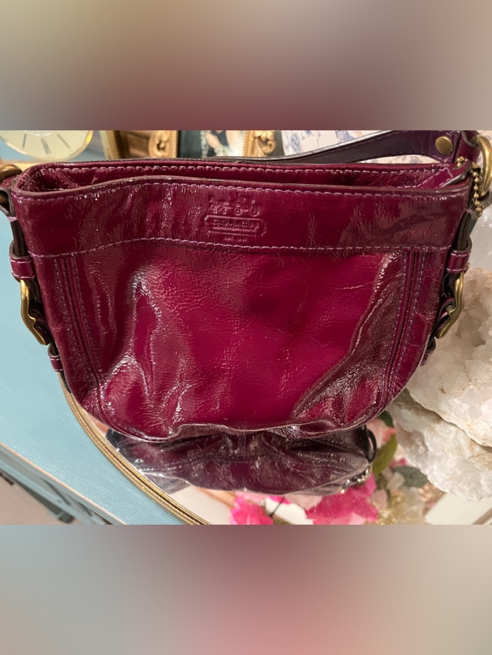 Coach Patent Leather Purse Bag in Deep Berry Raspberry